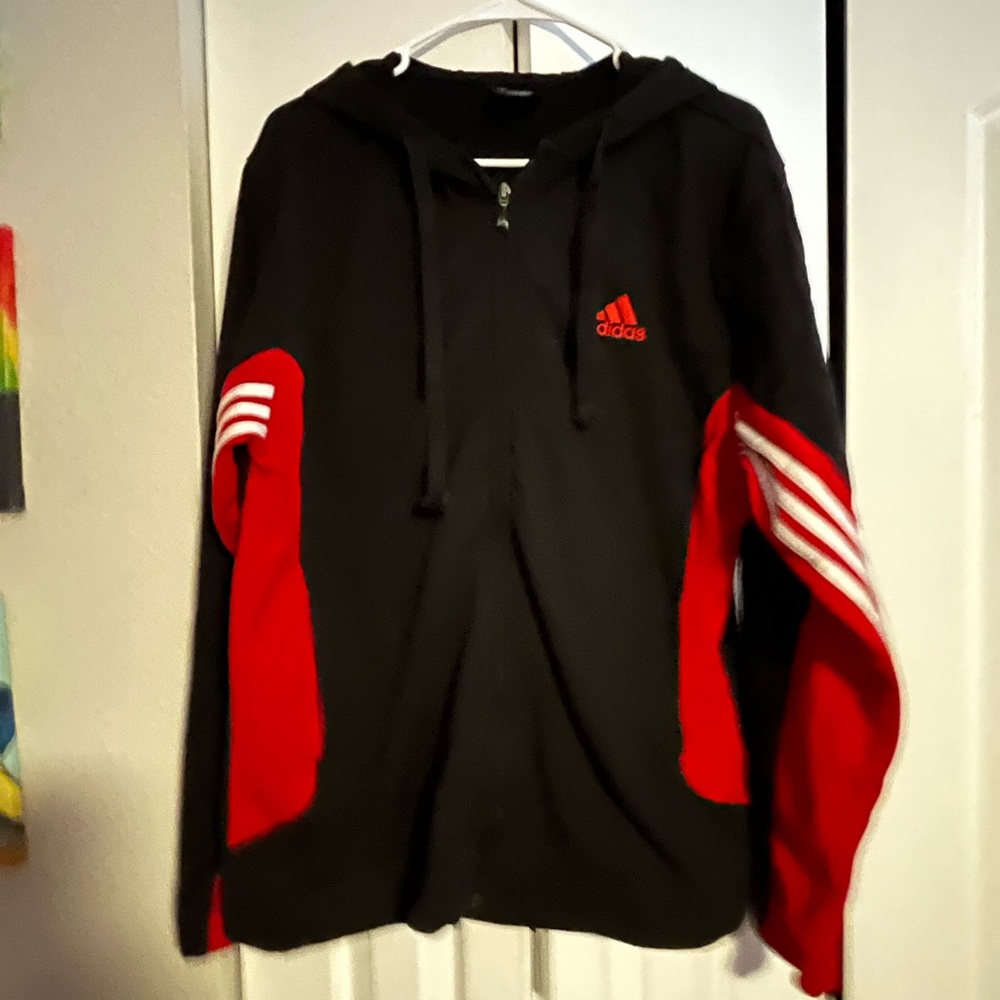 Adidas Men's Black and Red Zip-Up Sweater